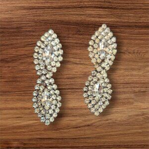 Rhinestone Double Teardrop Earrings  Pierced Statement Jewelry estate
